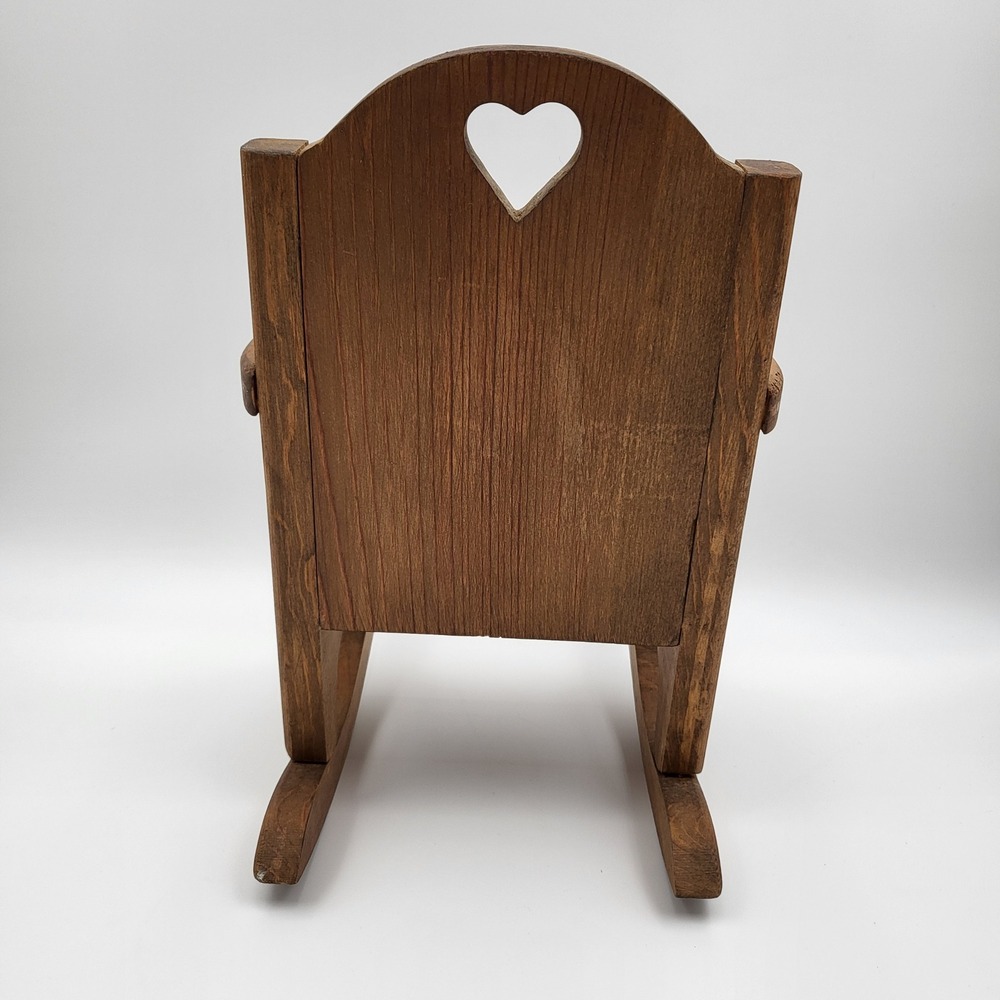 Vintage Wooden Doll Rocking Chair Heart Cutout Miniature Rustic Brown Decor - Picture 5 of 7